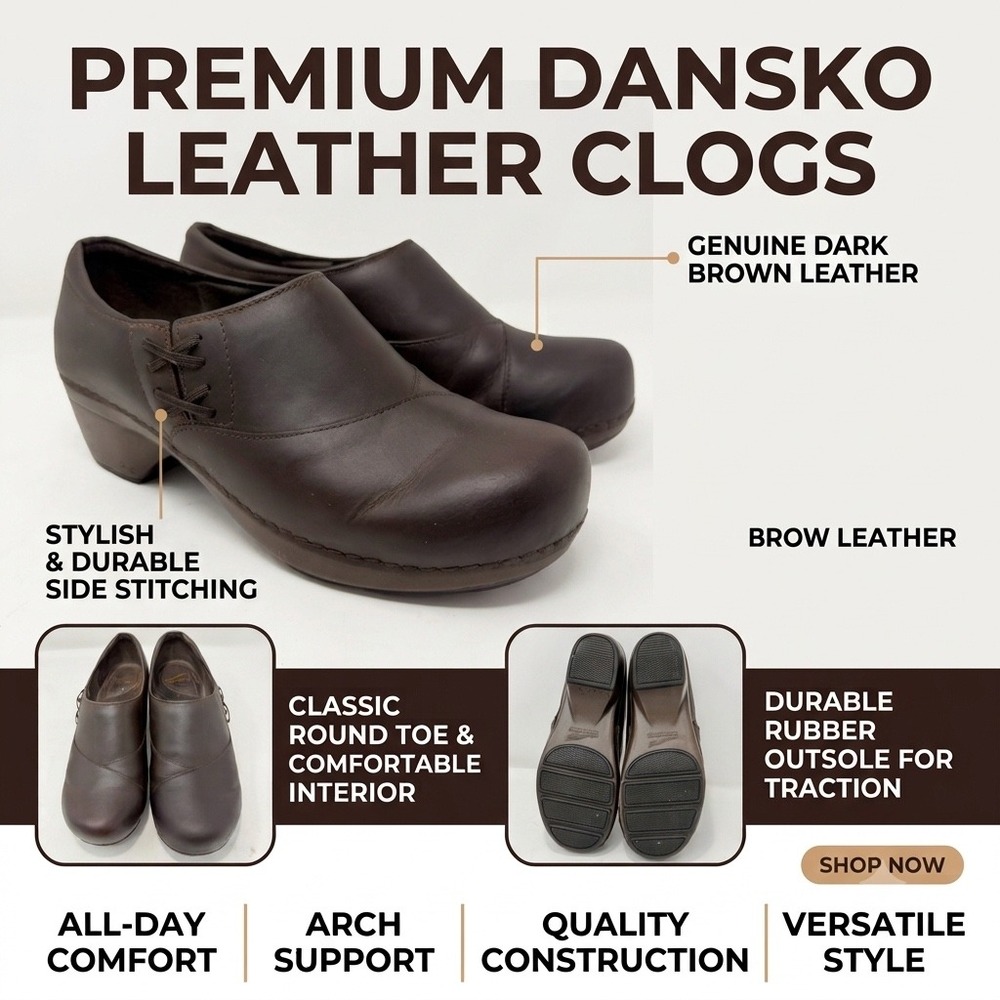Dansko Stacie Nursing Womens Dark Brown Leather Clogs Shoes US 10.5